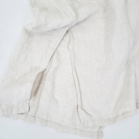 Linen Midi Dress Sleeveless Straps Square Neckline Slit Fitted Tight Bodycon - Picture 13 of 15